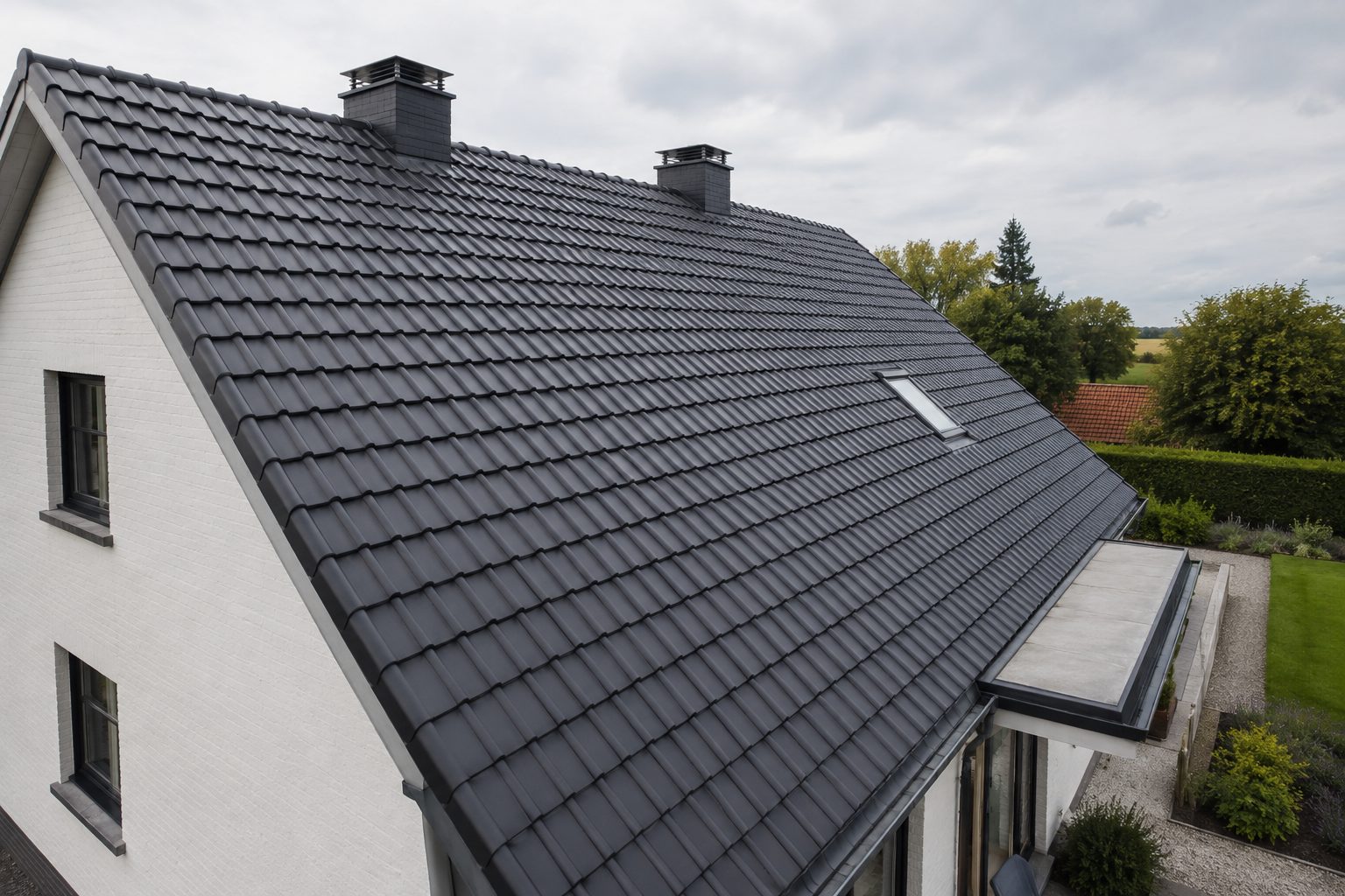 Pannendak van een woning na renovatie