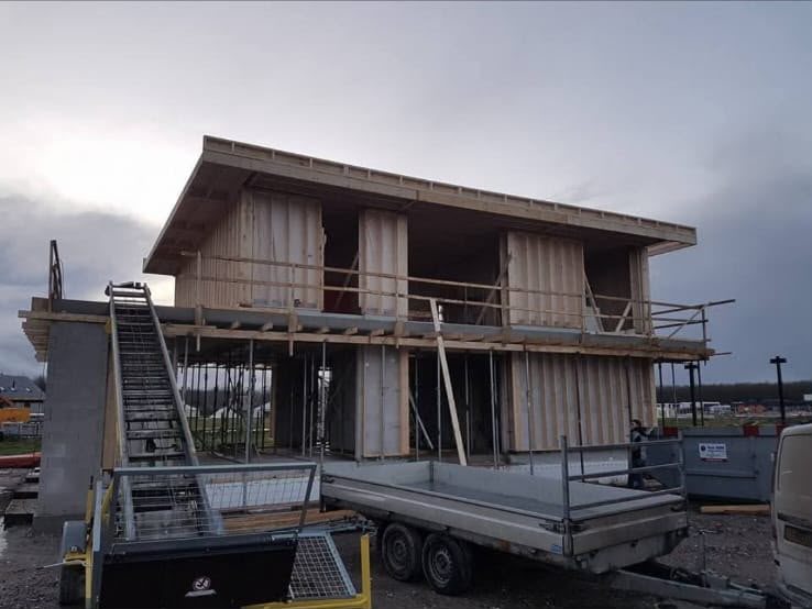 Woning in houtskeletbouw tijdens de ruwbouwfase